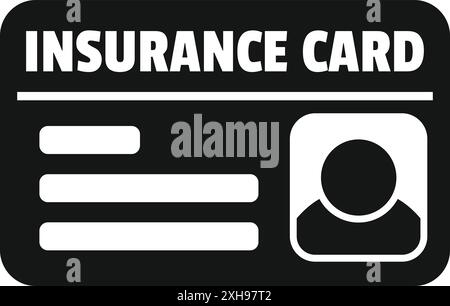 Icône noire et blanche d'une carte d'assurance affichant les données personnelles et les détails de la couverture Illustration de Vecteur