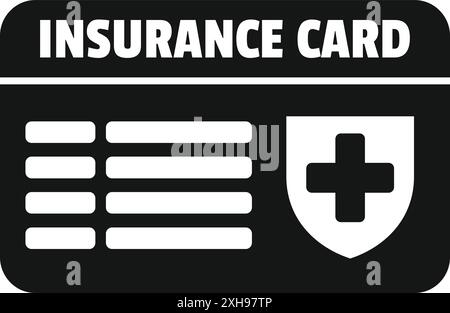 Icône de carte d'assurance noir et blanc représentant la couverture santé et la protection médicale Illustration de Vecteur