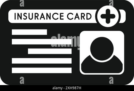 Icône de glyphe noir simple représentant une carte d'assurance, montrant le concept de couverture médicale et de régimes de soins de santé Illustration de Vecteur