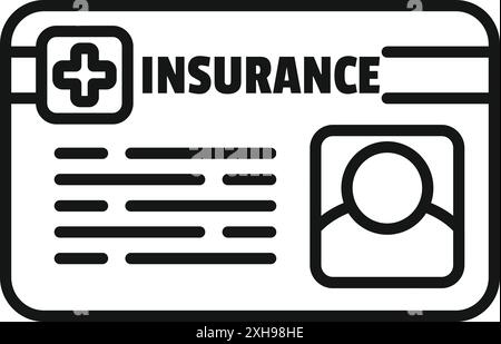 Icône de contour noir représentant une carte d'assurance médicale, symbolisant la couverture de soins de santé et la tranquillité d'esprit Illustration de Vecteur