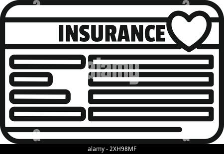 Icône de contour noir représentant une police d'assurance offrant amour et protection avec un symbole de coeur Illustration de Vecteur