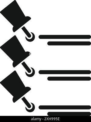 Punaises noires attachant des notes vierges, symbolisant des rappels importants et des tâches organisées Illustration de Vecteur