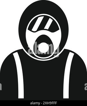 Icône simple en noir et blanc d'une personne portant un costume de protection et un masque à gaz Illustration de Vecteur