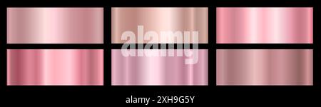 Un ensemble de dégradés brillants métalliques roses sur un fond noir texture d'une surface métallique lisse. Illustration de Vecteur