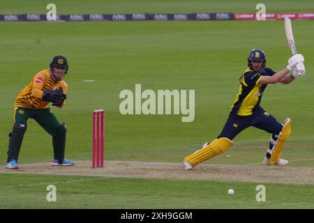 Chester le Street, 12 juillet 2024. Colin Ackerman battant pour Durham Cricket contre Notts Outlaws dans le T20 Blast à Seat unique, Chester le Street. Crédit : Colin Edwards/Alamy Live News Banque D'Images