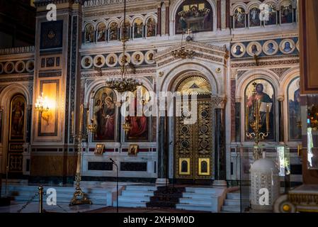 Cathédrale métropolitaine de l'Annonciation, populairement connue sous le nom de la métropole ou Mitropoli, construite au 19ème siècle, Athènes, Grèce Banque D'Images