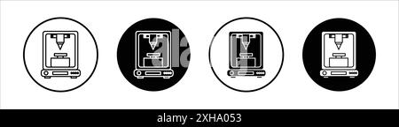 Icône de l'imprimante 3D symbole vectoriel ou collection d'ensembles de signes dans un contour noir et blanc Illustration de Vecteur