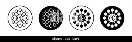 Icône de modélisation d'affaires symbole vectoriel ou collection d'ensemble de signes dans un contour noir et blanc Illustration de Vecteur