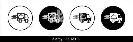 Icône de livraison de nourriture symbole vectoriel ou ensemble d'affiches collection dans un contour noir et blanc Illustration de Vecteur