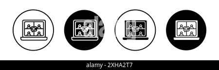Icône de réunion en ligne symbole vectoriel ou ensemble d'enseignes collection dans un contour noir et blanc Illustration de Vecteur