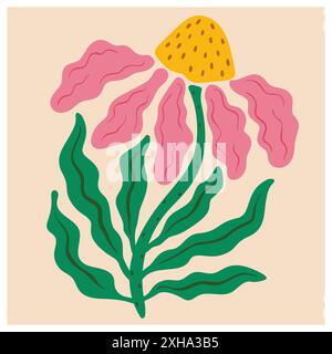Affiche de fleur abstraite. Fleur en fleurs de style minimal Matisse. Modèle de concept d'art mural botanique à la mode dessiné à la main parfait pour les cartes postales, le design d'intérieur. Illustrations vectorielles plates d'œuvres d'art modernes. Illustration de Vecteur