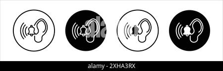 Icône de sensibilisation aux acouphènes symbole vectoriel ou ensemble de signes collection dans un contour noir et blanc Illustration de Vecteur