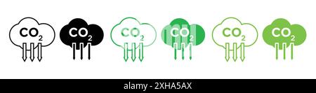 Icône d'émissions de CO2 symbole vectoriel ou ensemble d'enseignes collection dans un contour noir et blanc Illustration de Vecteur