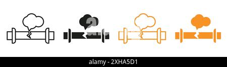 Corrosion rouillée à travers le tube de vanne icône de canalisation de fuite de gaz de vapeur symbole vectoriel ou ensemble de signes collection dans un contour noir et blanc Illustration de Vecteur