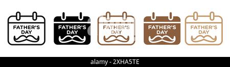 Icône de calendrier de jour des pères symbole vectoriel ou ensemble d'affiches collection dans un contour noir et blanc Illustration de Vecteur