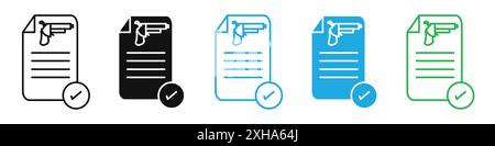Icône de permis d'arme à feu symbole vectoriel ou collection de signes dans un contour noir et blanc Illustration de Vecteur