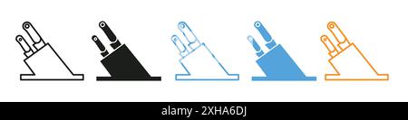 Icône de bloc de couteaux de cuisine symbole vectoriel ou collection d'ensemble de signes dans un contour noir et blanc Illustration de Vecteur