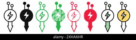 Icône de faible consommation d'électricité symbole vectoriel ou ensemble de signes collection dans un contour noir et blanc Illustration de Vecteur