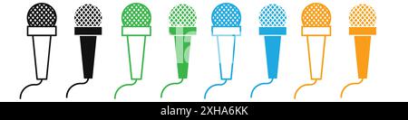 Microphone appuyez sur l'icône symbole vectoriel ou ensemble de signes collection dans un contour noir et blanc Illustration de Vecteur