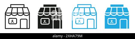 Icône de magasin de tailleur symbole vectoriel ou collection d'ensemble de signes dans un contour noir et blanc Illustration de Vecteur