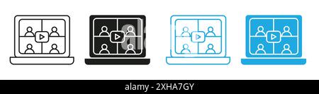 Icône de webinaire symbole vectoriel ou collection d'ensembles de signes dans un contour noir et blanc Illustration de Vecteur