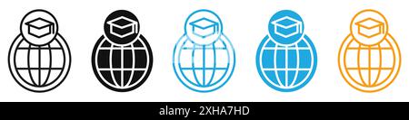 Icône de l'université mondiale symbole vectoriel ou collection d'ensemble de signes dans un contour noir et blanc Illustration de Vecteur