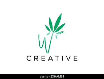 Lettre minimale et professionnelle w modèle de conception de logo marijuana Illustration de Vecteur