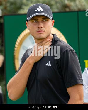 North Berwick, Écosse, Royaume-Uni. 12 juillet 2024. Deuxième jour au Genesis Scottish Open au Renaissance course près de North Berwick dans East Lothian. Pic ; Ludivg Aberg . Iain Masterton/Alamy Live News Banque D'Images