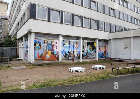 DAS Wandbild Der Mensch versinkt im Kosmos Jim Avignon, 2024 AM Rechenzentrum in Potsdam, 12. Juillet 2024. Der Mensch versinkt im Kosmos *** les humains muraux s'enfonçant dans le cosmos Jim Avignon, 2024 au centre informatique de Potsdam, 12 juillet 2024 les humains s'enfonçant dans le cosmos Banque D'Images