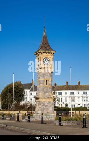 Tour de l'horloge sur le front de mer à Exmouth pour marquer le jubilé de diamant de la reine Victoria, Devon, Royaume-Uni Banque D'Images