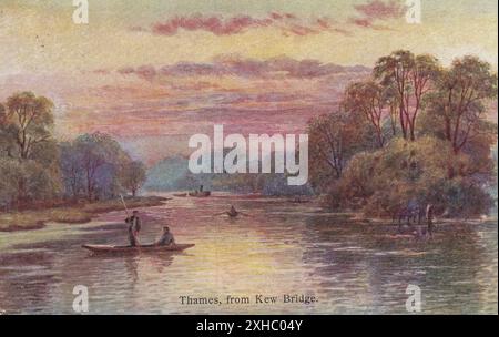 Carte postale vintage de la Tamise, de Kew Bridge, aquarelle, années 1900 ? Banque D'Images