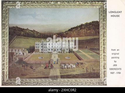 Carte postale vintage de Longleat, Warminster, Wilts - demeure majestueuse du marquis de Bath, années 1600 Banque D'Images