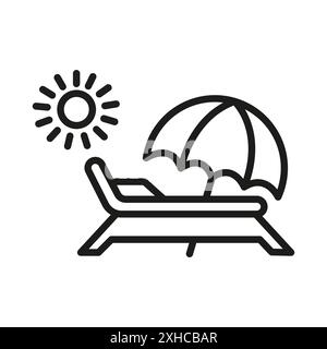 Chaise de plage avec icône de parapluie symbole vecteur ou collection d'ensemble de signes dans un contour noir et blanc Illustration de Vecteur