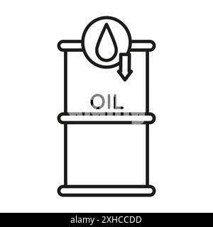 Prix du baril de pétrole brut tombant icône symbole vectoriel ou collection d'ensemble d'affiches dans un contour noir et blanc Illustration de Vecteur