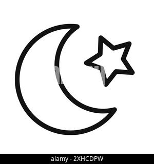 Islam étoile et icône croissant symbole vectoriel ou collection d'ensemble de signe dans un contour noir et blanc Illustration de Vecteur