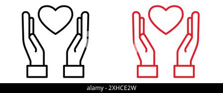 Icône de coeur et de mains symbole vecteur ou collection d'ensemble de signe dans un contour noir et blanc Illustration de Vecteur