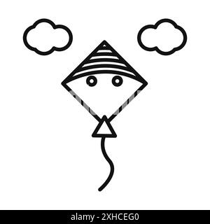 Makar sankranti icône symbole vectoriel ou collection d'ensemble de signes dans un contour noir et blanc Illustration de Vecteur