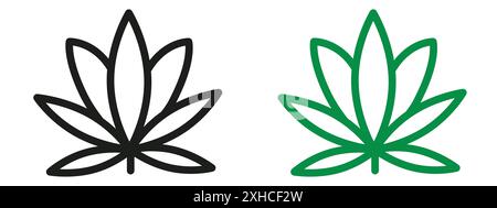 Icône marijuana symbole vectoriel ou collection d'ensemble de signes dans un contour noir et blanc Illustration de Vecteur