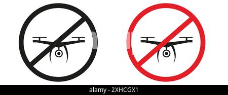 Pas de drones de mouche signe symbole vectoriel ou collection d'ensemble de signes dans un contour noir et blanc Illustration de Vecteur