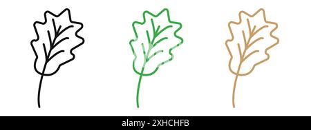 Feuille de chêne avec veines icône symbole vecteur ou collection d'ensemble de signes dans un contour noir et blanc Illustration de Vecteur