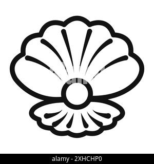 Perle dans l'icône de coquille ouverte symbole vecteur ou collection d'ensemble de signe dans un contour noir et blanc Illustration de Vecteur