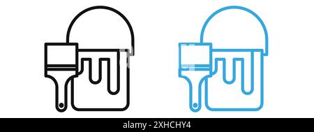 Seau de peinture et icône de pinceau symbole vectoriel ou collection d'ensemble de signes dans un contour noir et blanc Illustration de Vecteur