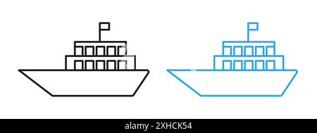 Icône de navire symbole vectoriel ou collection de signes dans un contour noir et blanc Illustration de Vecteur