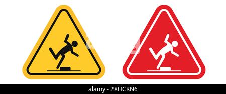 Panneau d'avertissement de risque de trébuchement ensemble de symboles vectoriels ou de panneaux en noir et blanc Illustration de Vecteur