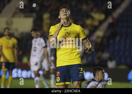 Mexico, Mexique. 13 juillet 2024. Israel Reyes #3 de l'Amérique réagit lors du match de 2ème tour du Torneo de Apertura entre Club America et Gallos de Queretaro au stade Ciudad de los Deportes. L'Amérique bat Queretaro 3-1. Le 12 juillet 2024 à Mexico, Mexique. (Photo de Ismael Rosas/ Credit : Eyepix Group/Alamy Live News Banque D'Images