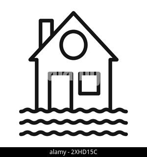 Icône d'inondation de maison symbole vectoriel ou collection d'ensemble de signe dans un contour noir et blanc Illustration de Vecteur