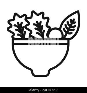 Icône de salade symbole vectoriel ou collection d'ensemble d'affiches dans un contour noir et blanc Illustration de Vecteur