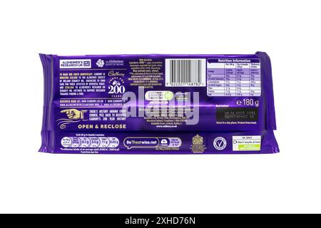 Emballage Cadbury Dairy Milk en édition limitée célébrant les 200 ans du chocolat Cadbury. Banque D'Images