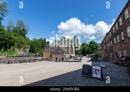 Cromford Mill, la première filature de coton alimentée en eau au monde, développée par Richard Arkwright, Cromford, Derbyshire, Angleterre, Royaume-Uni Banque D'Images