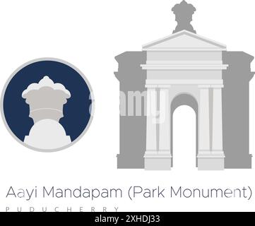 Monument du parc (Aayi Mandapam) - Parc gouvernemental de Pondichéry - illustration au format fichier EPS 10 Illustration de Vecteur